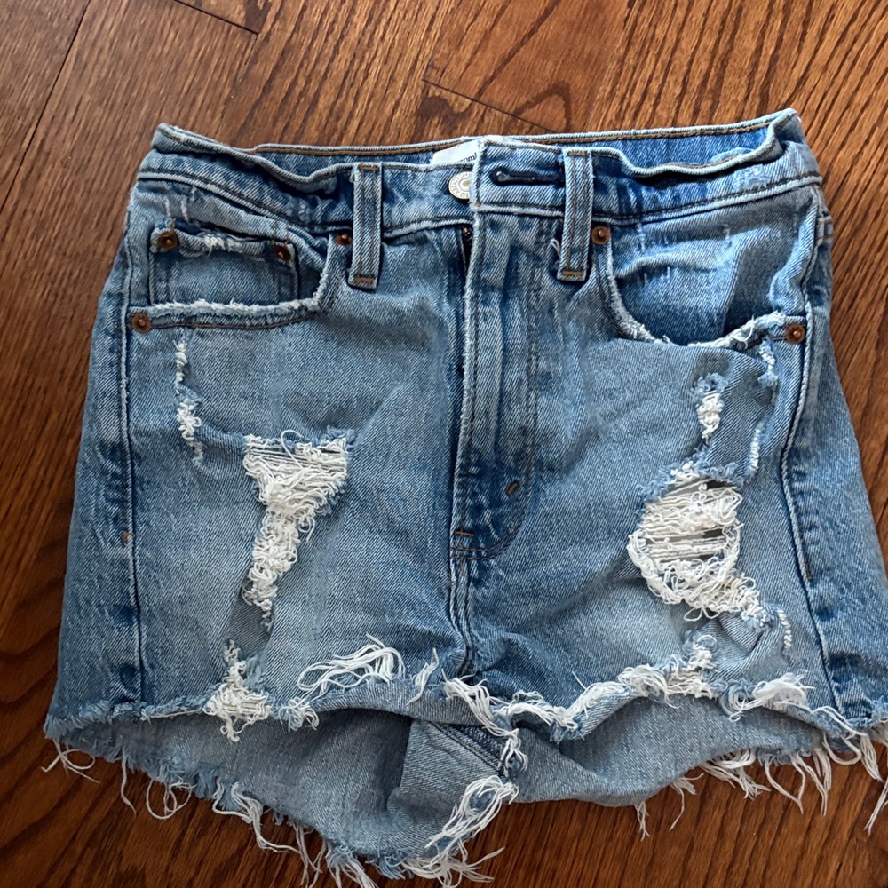Abercrombie & Fitch Distressed Light Blue Denim Shorts